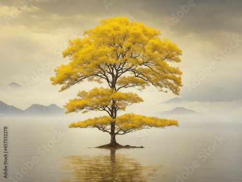 One tree alone in the middle of a yellow sea.