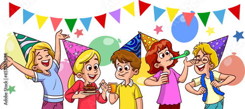 vector illustration of kids birthday party