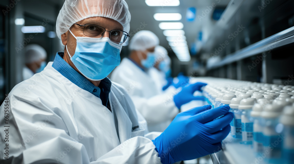 Senior factory operator working in the drug manufacturing plant. Portrait of a senior male production chain worker in the pharmaceutical. generative Ai. Senior factory operator working in the drug manufacturing plant. Portrait of a senior male production chain worker in the pharmaceutical. generative Ai.