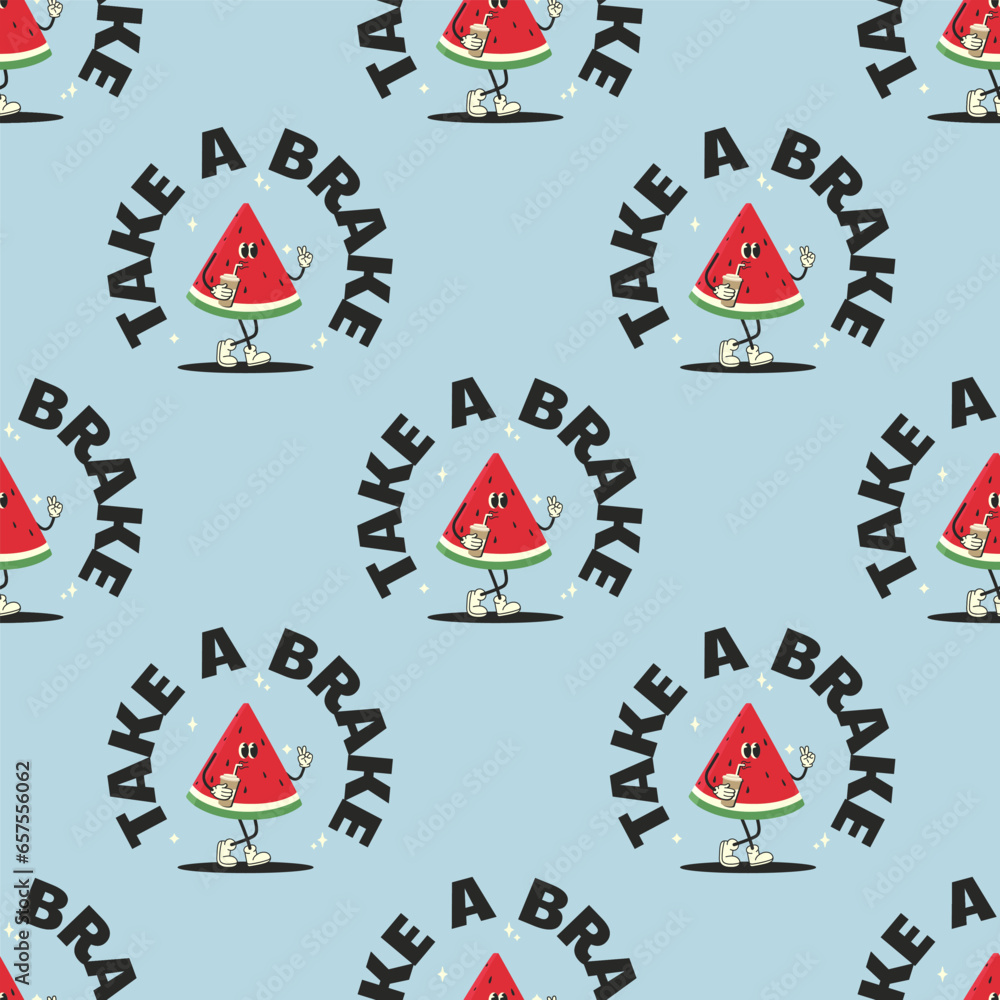Fototapeta premium Summer retro pattern with groovy watermelon