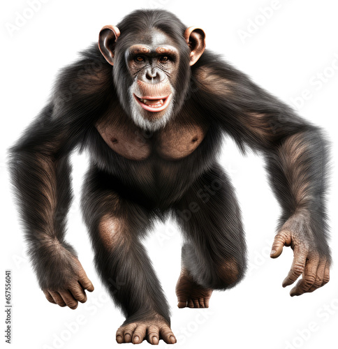 walking chimpanzee ape isolated on a white background as transparent PNG
