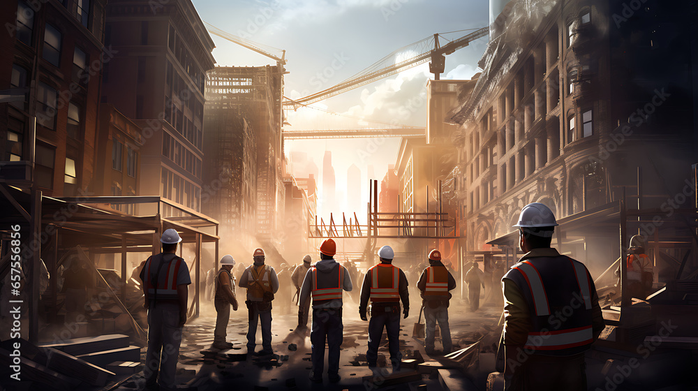 image that showcases the dedication of construction workers at a bustling construction site, their hard work and craftsmanship exemplifying the heroism of those who build and shape our cities