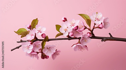 Cherry Blossom Elegance: Delicate Branch on a Dreamy Pink Background