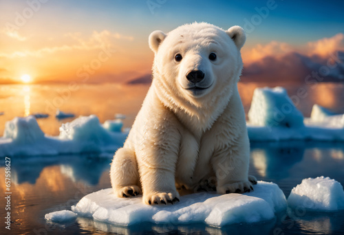 Small polar bear sits on an...
