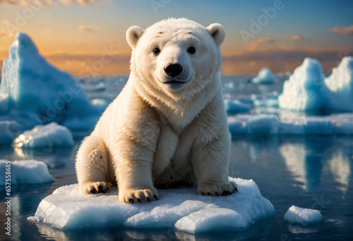 Small polar bear sits on an...