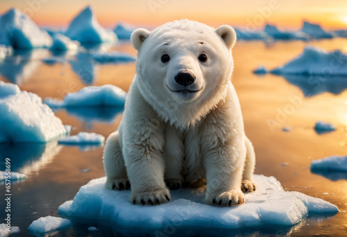 Small polar bear sits on an...