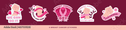 Pack of Pink October Stickers. Flat and Feminine Style Breast Cancer Awereness Month photo