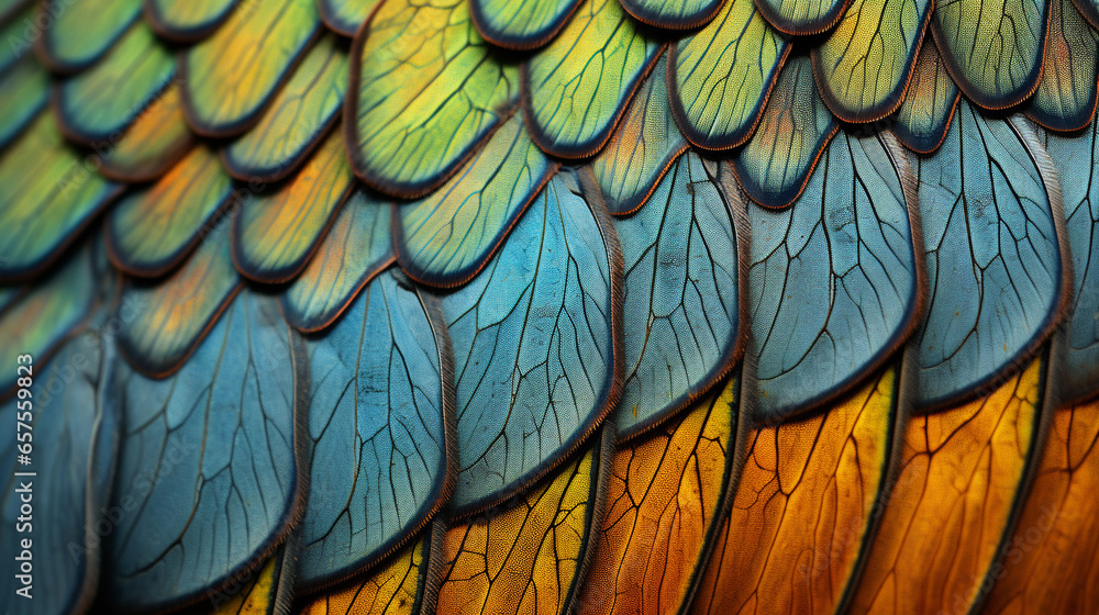 Intricate Elegance: Close-Up of a Butterfly's Wing Unveiling Delicate Patterns and Colors Intricate Elegance: Close-Up of a Butterfly's Wing Unveiling Delicate Patterns and Colors