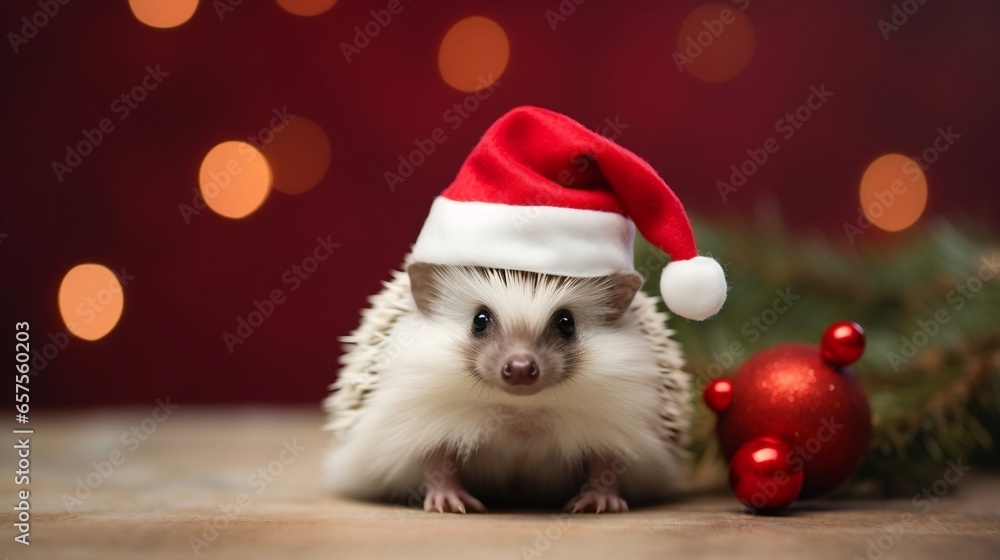 Cute hedge hog wearing a santa claus hat Cute hedge hog wearing a santa claus hat