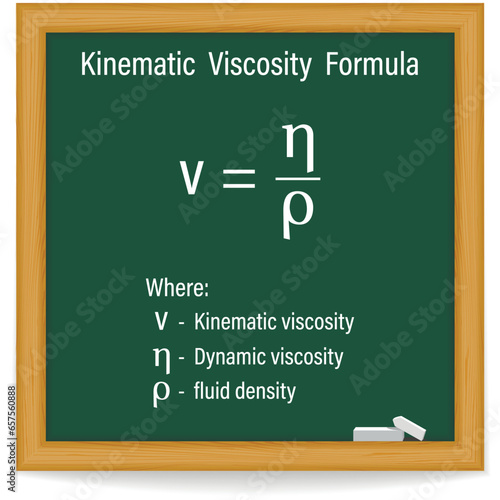 Kinematic Viscosity Formula on a green chalkboard. Education. Science. Formula. Vector illustration.