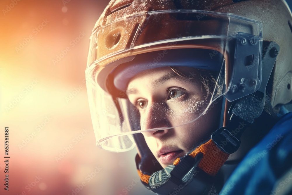 Young ice hockey player. Sport boy face. Generate AI Young ice hockey player. Sport boy face. Generate AI