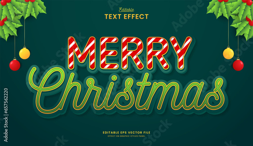 decorative christmas with decoration editable text effect vector design