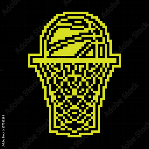 Basketball Pixel silhouette icon with ring, hoop and net. Sports competitions in basketball on street and in gym. Vector