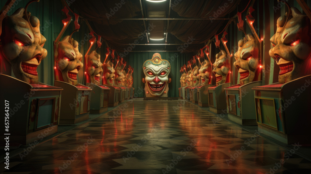 Creepy Carnival Funhouse Background Created with Generative AI Creepy Carnival Funhouse Background Created with Generative AI