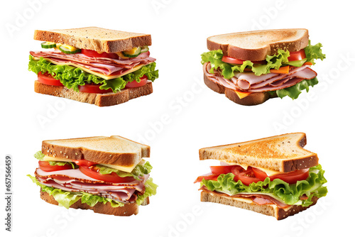 Collection of sandwich isolated on transparent background
