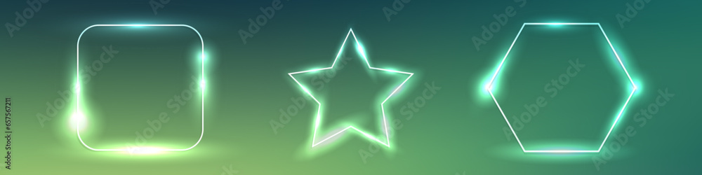Set of neon frames with shining effects Set of neon frames with shining effects