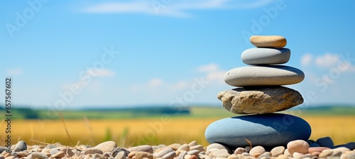 Stones pebbles balance tower. Generative AI technology.  