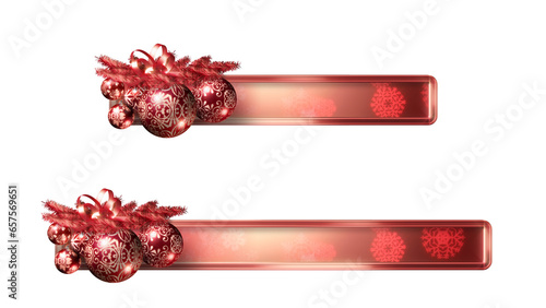 Christmas banners or lower-thirds, transparent PNG design elements. 3D illustration. Two sizes. Red and silver baubles.