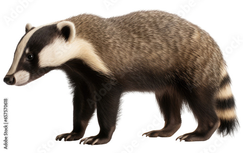 side view of a standing european badger isolated on a white background as transparent PNG photo