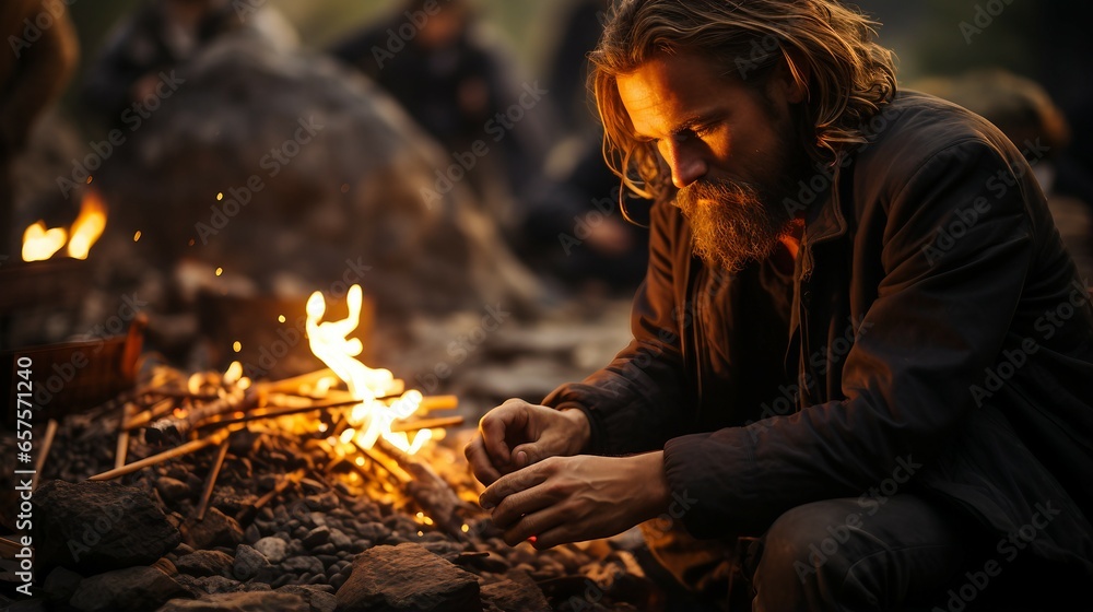 Fotografie person with fire in the fireplace