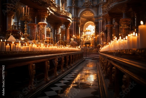 Candlelit church altar during a quiet moment of reflection, Generative AI