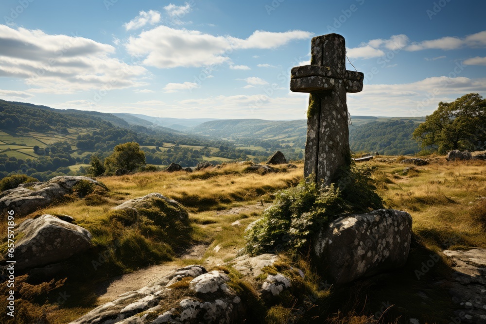 Church's ancient stone steps leading to its impressive entrance, Generative AI