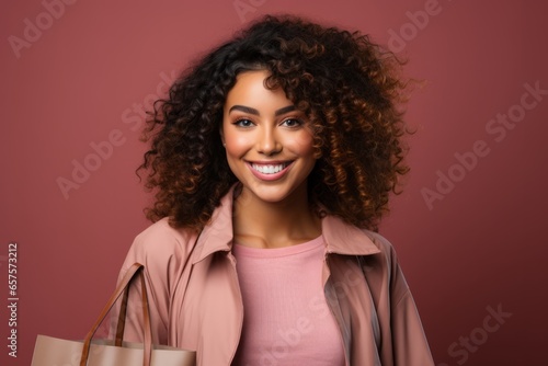 Happy woman holding shopping bags and smiling  Generative AI