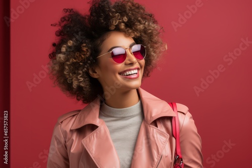 Stylish young woman carrying shopping, Generative AI