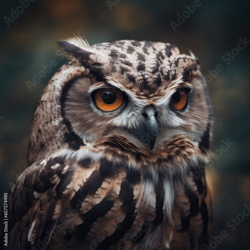 A majestic owl perched on the forest floor in its natural habitat, a beautiful creature of the wilderness. AI Generative. © sorapop