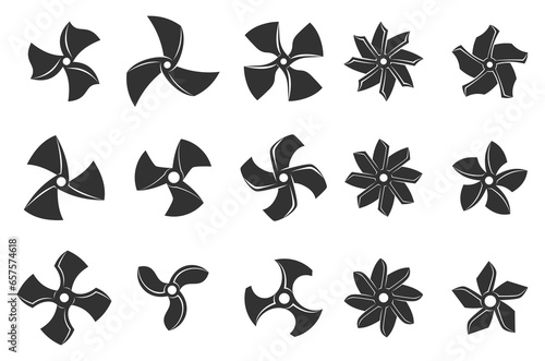 Propeller screw icon set, engine or motor images. Type of air fan coolers. illustration isolated on white background