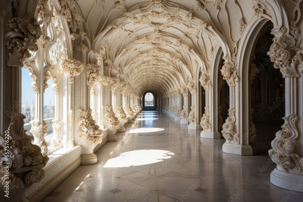Grand cathedral's impressive architectural details and arches, Generative AI Grand cathedral's impressive architectural details and arches, Generative AI