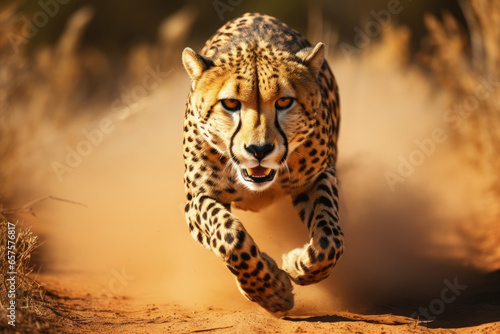 A cheetah in mid-sprint, showcasing its majestic agility and strength. © ImageHeaven