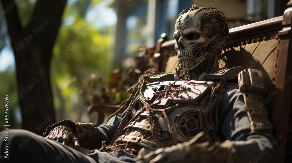 Φωτογραφία A solitary zombie stands stoically, cloaked in an ethereal outdoor garment, as i