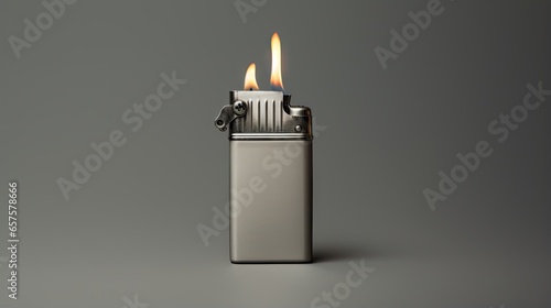  a lighter with two flames on a gray background with a shadow.  generative ai photo