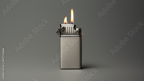  a lighter with two flames on a gray background with a shadow.  generative ai