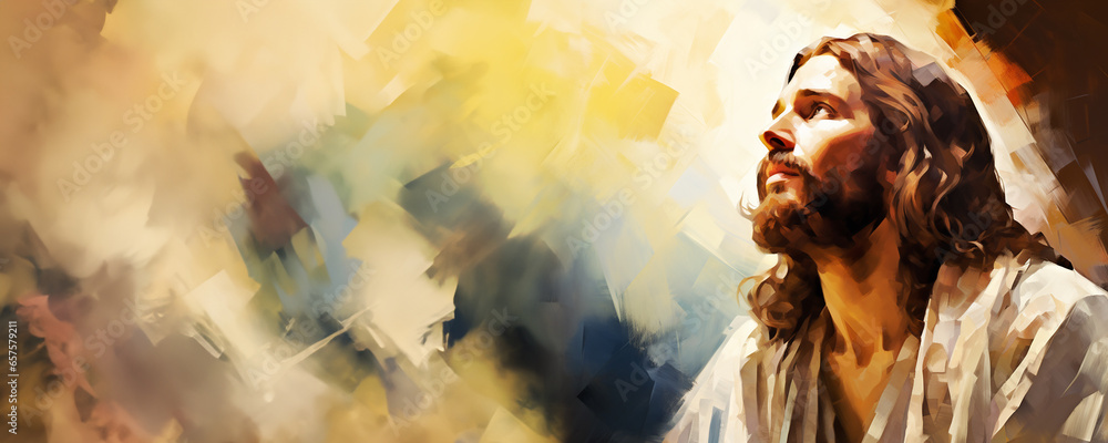 Φωτογραφία Christian banner with copy space of Jesus Christ oil painting style art