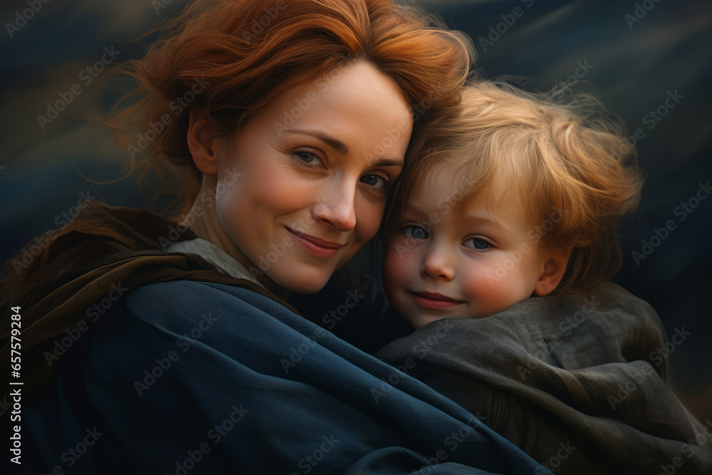Woman holding her child charming girl, boy in her arms Woman holding her child charming girl, boy in her arms