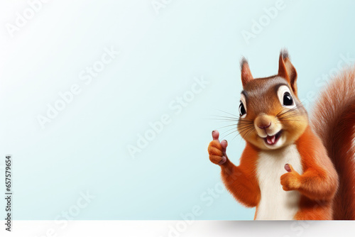 A cute squirrel smiles and gives a thumbs-up in a wide banner with a clean, single-colored background.