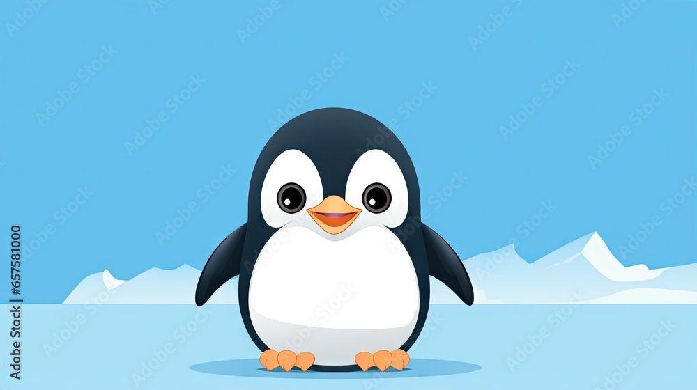 a cartoon penguin standing in the snow with mountains in the background. generative ai a cartoon penguin standing in the snow with mountains in the background. generative ai