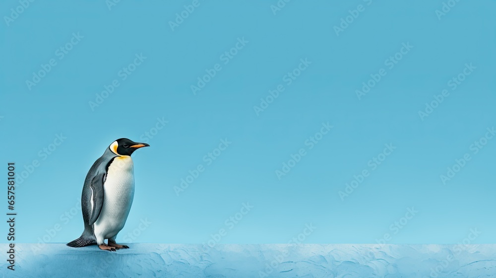 Fototapeta premium a penguin standing on top of an ice floet. generative ai
