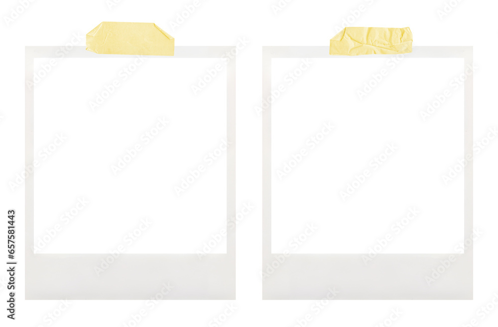 polaroid photo frame templates with tape strips on transparent