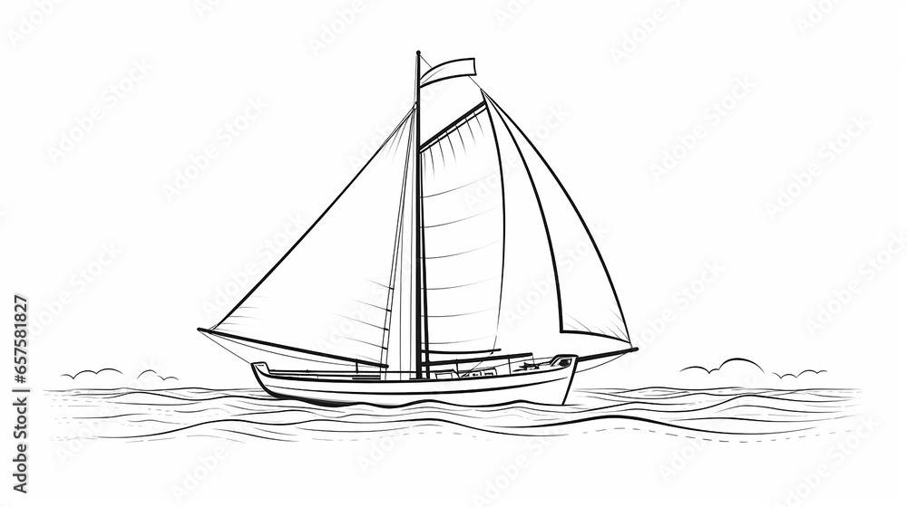 barco a vela Desenho de uma linha isolado em fundo branco Stock ...