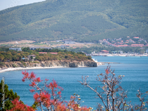 Black sea coast. bald mountain. Beautiful blue sea in Novorossiysk photo