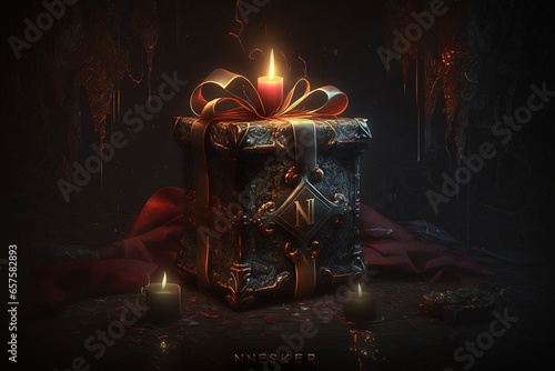 Beautiful gift box, gift box on a black background, digital art style, illustration painting