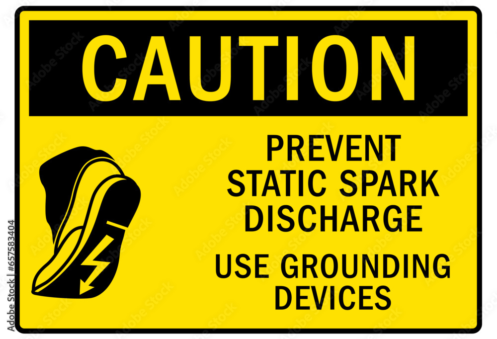 Electrostatic discharge warning sign and labels prevent static park