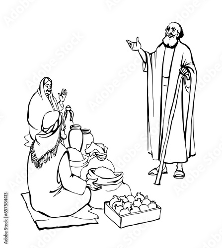 Ancient Jewish market. Vector drawing