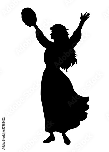 Dancing woman with a tambourine. Vector drawing