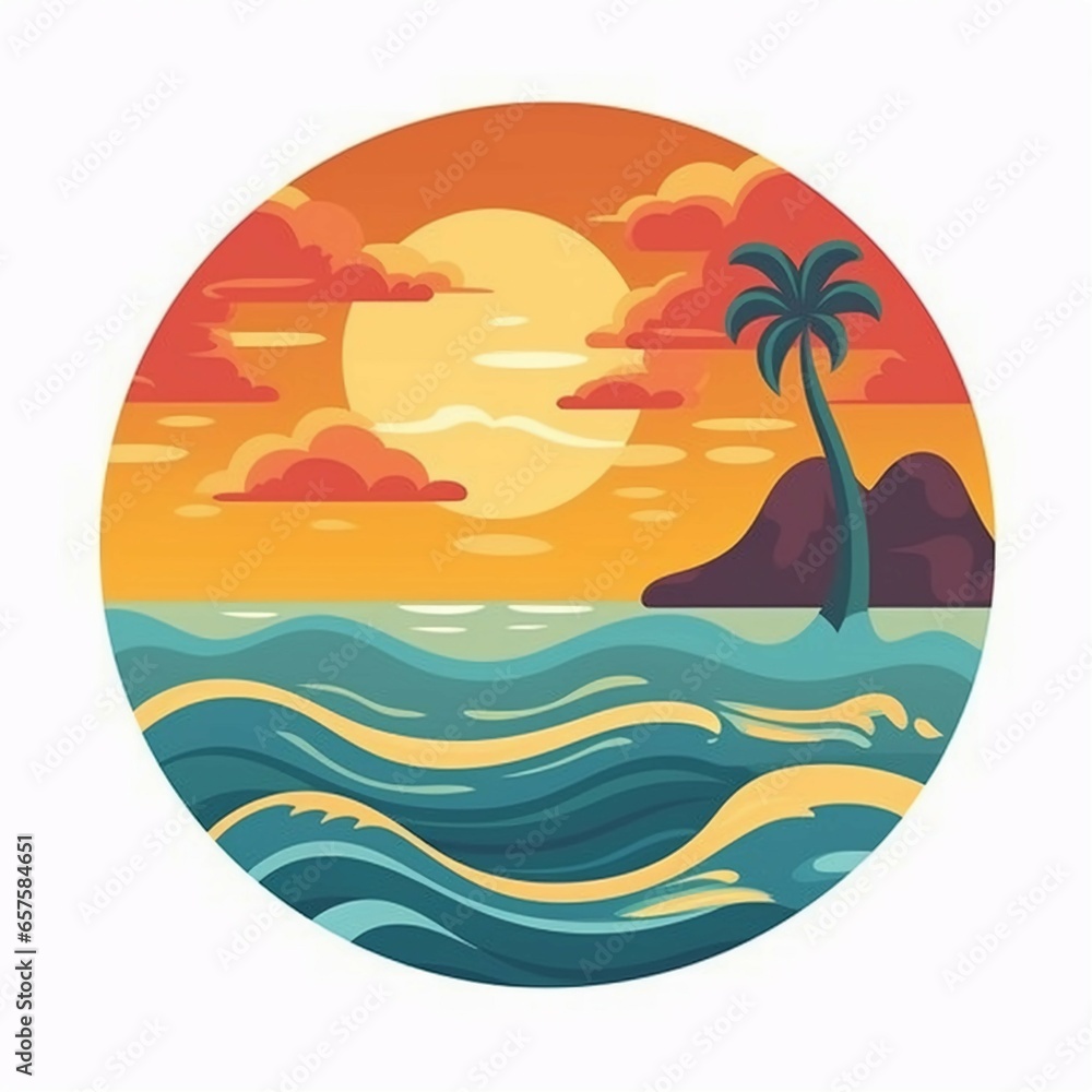 a simple and elegant design with a stylized sun and gentle ocean waves