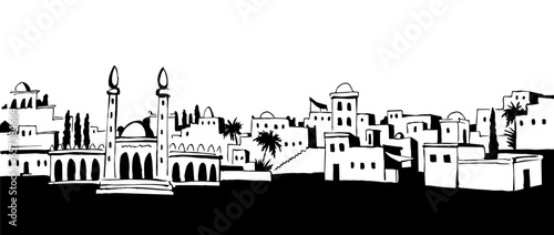 Old Arabic city. Vector drawing