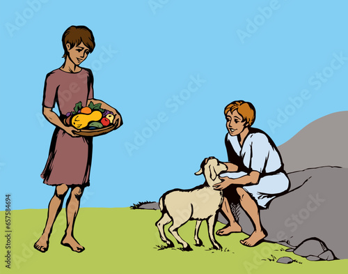 Cain and Abel. Vector drawing